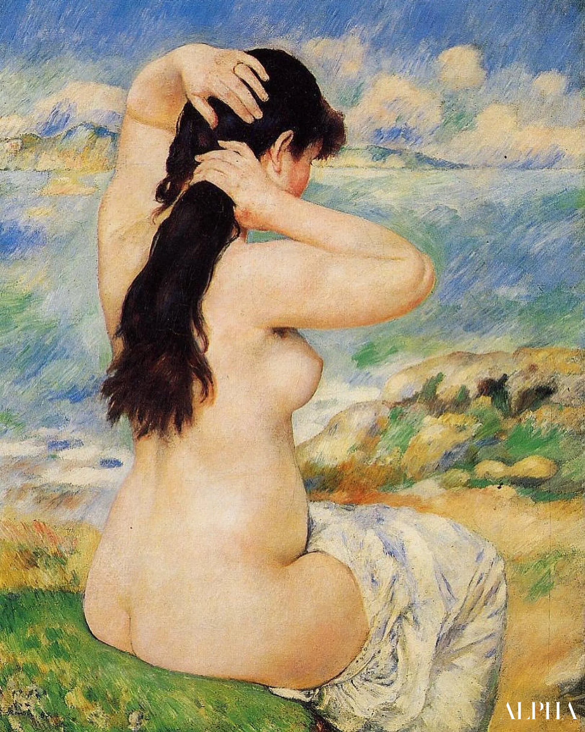Nu arrangeant ses cheveux - Pierre-Auguste Renoir - Taulujen ja korkealaatuisten maalauksien reproduktiot