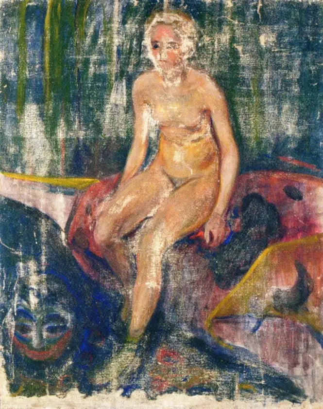 Nu istuva ja groteski naamio - Edvard Munch