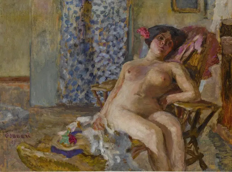 Alaston istuva, Kukat hiuksissa (Alaston tutkimus) - Pierre Bonnard