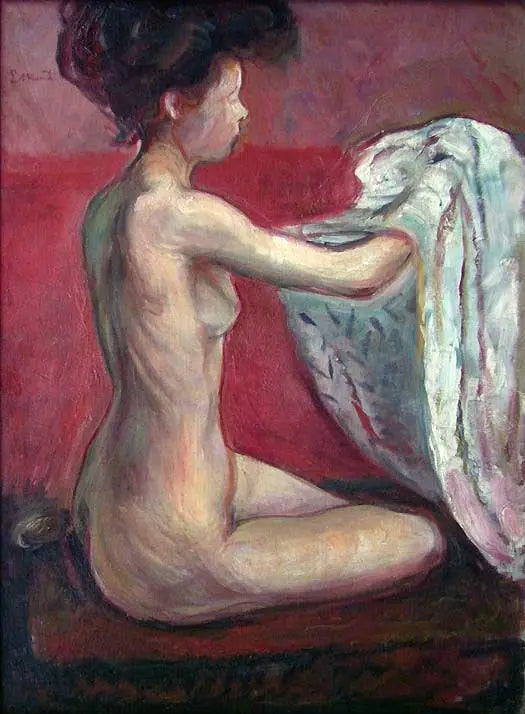 Nyt istuu punaisella taustalla - Edvard Munch