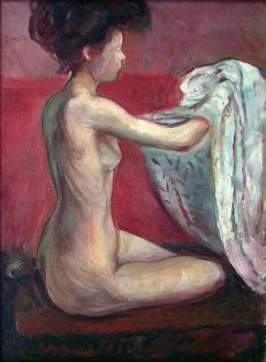 Nyt istuu punaisella taustalla - Edvard Munch