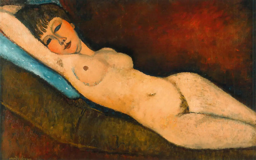 Sininen tyynyllä makaava - Amedeo Modigliani