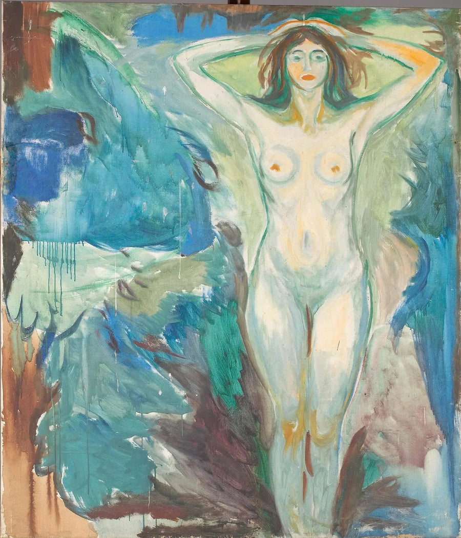 Nainen seisoo sinisellä taustalla - Edvard Munch