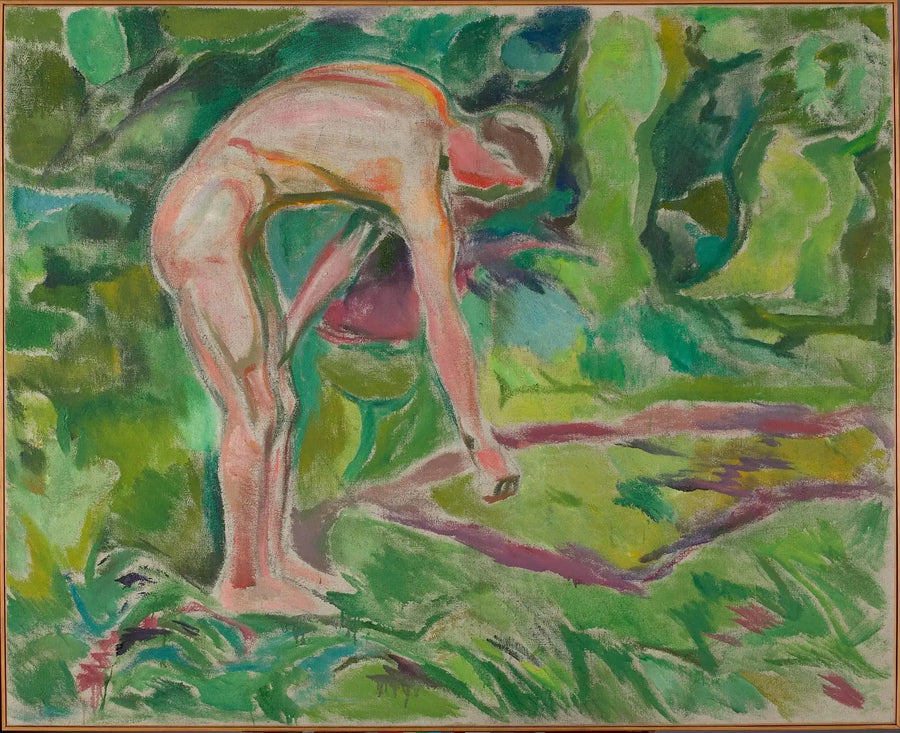 Nuori mies kumartuu eteenpäin metsässä - Edvard Munch