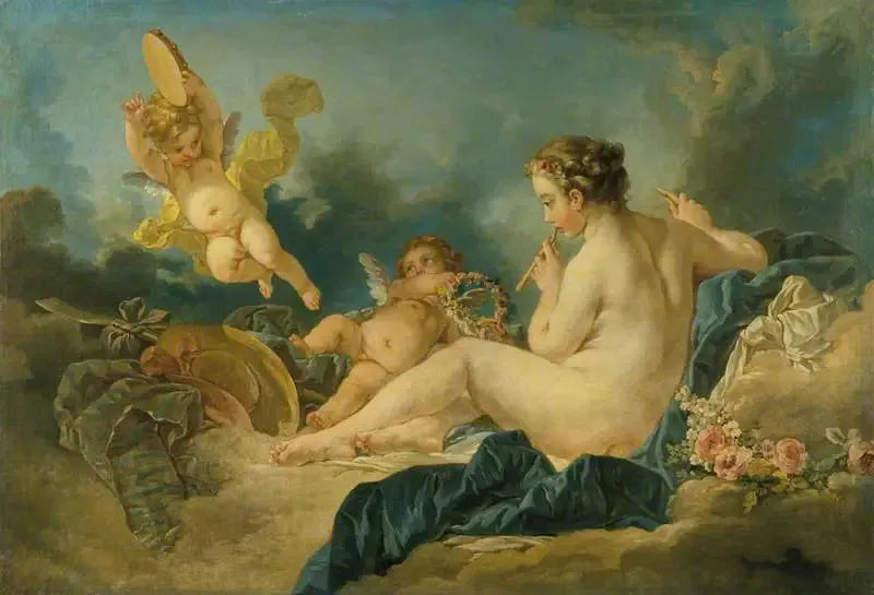 Nymfi istuu huilujen kanssa - François Boucher