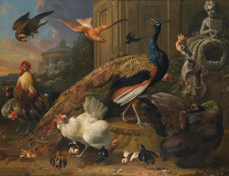 Häiritty lintuparvi haukan vuoksi - Melchior de Hondecoeter