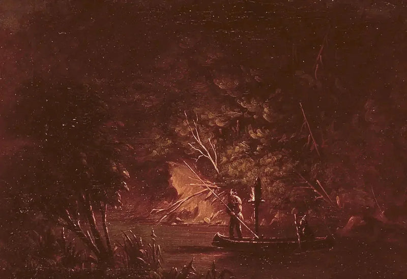 Ojibwé kalastaa lohta soihtujen valossa - George Catlin