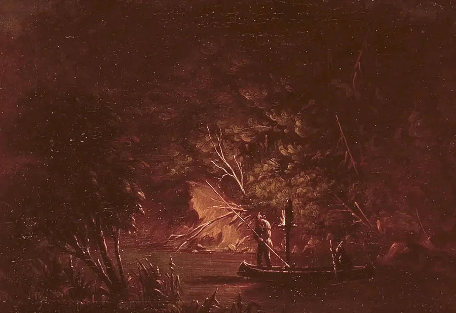 Ojibwé kalastaa lohta soihtujen valossa - George Catlin