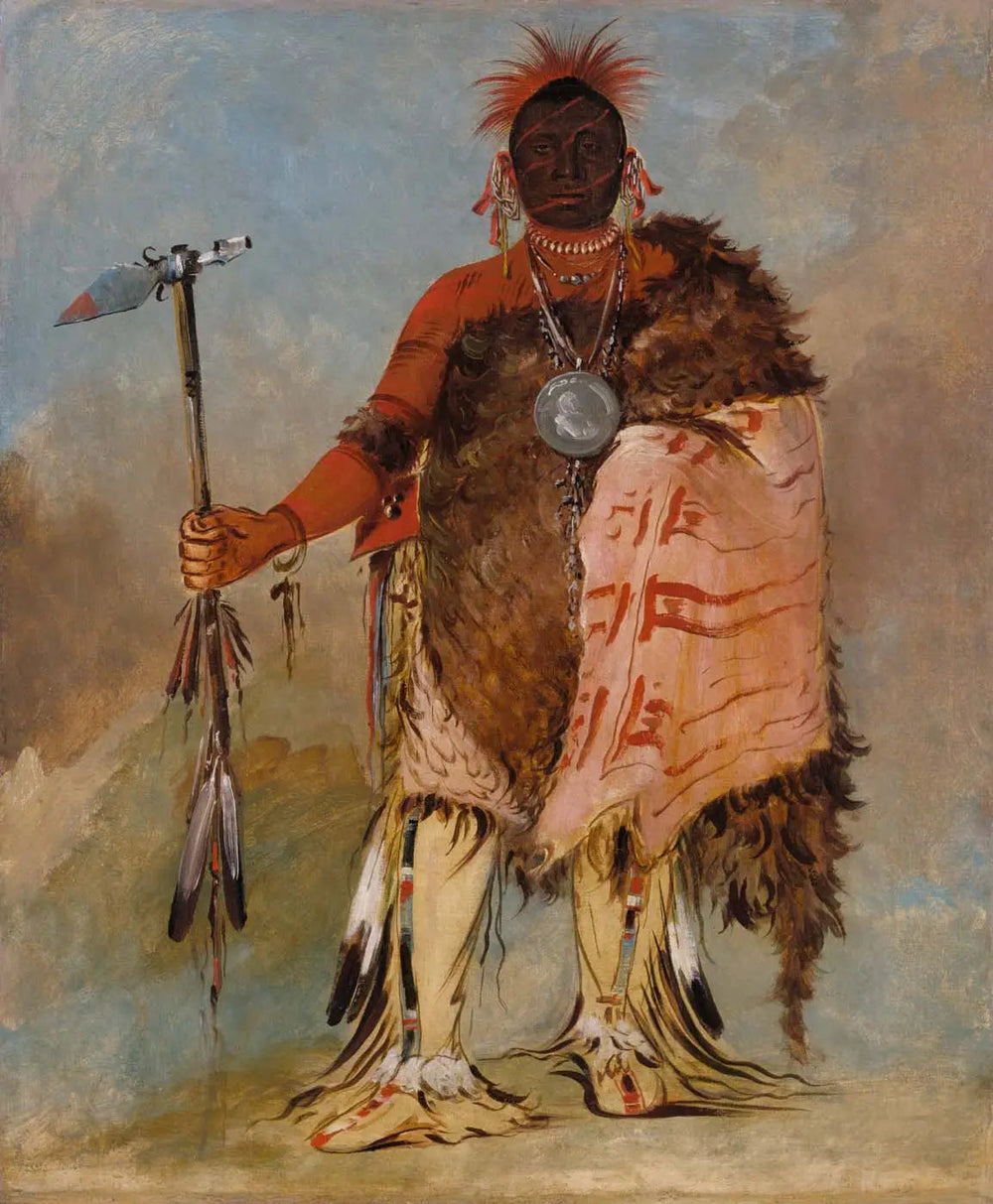 Om-pah-tón-ga, Big Elk, un guerrier célèbre - George Catlin image 1 copie de tableau peinte à la main