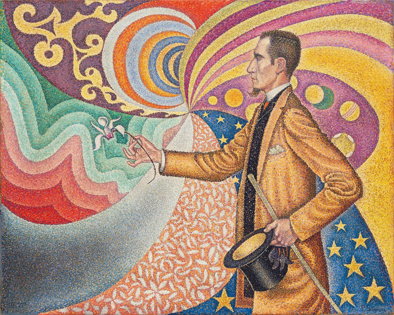 Opus emalilla rytmisen taustan mittasuhteista ja kulmista, sävyistä ja väreistä, M. Félix Fénéonin muotokuva vuodelta 1890 - Paul Signac