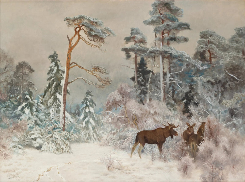 Hirvi talvimaisemassa - Bruno Liljefors