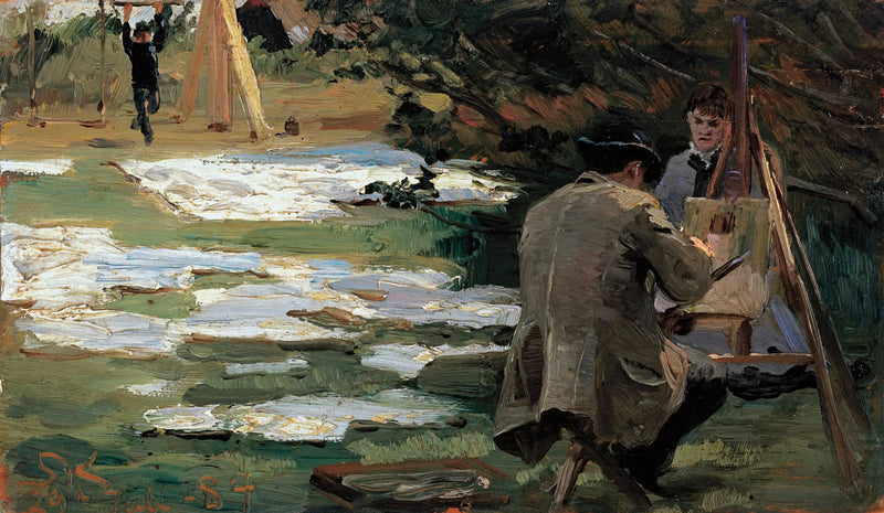 Oscar Björck maalaamassa Brøndumin puutarhassa - Peder Severin Krøyer