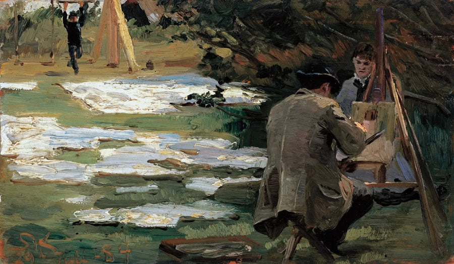 Oscar Björck maalaamassa Brøndumin puutarhassa - Peder Severin Krøyer