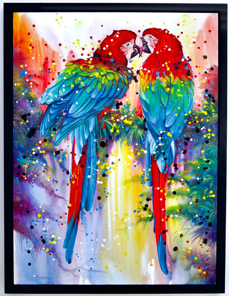 Kaksi punaista papukaijaa | 90 x 120 cm