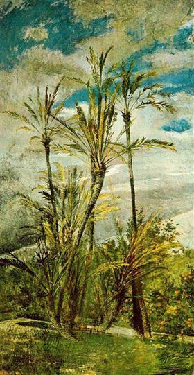 Palmut ja appelsiinipuut. Falconiera - Giovanni Boldini seinämaalaus