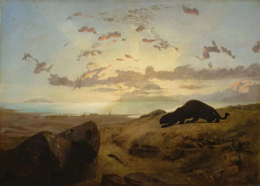Mustapantteri jahtaamassa peura- laumaa - Jean-Léon Gérôme
