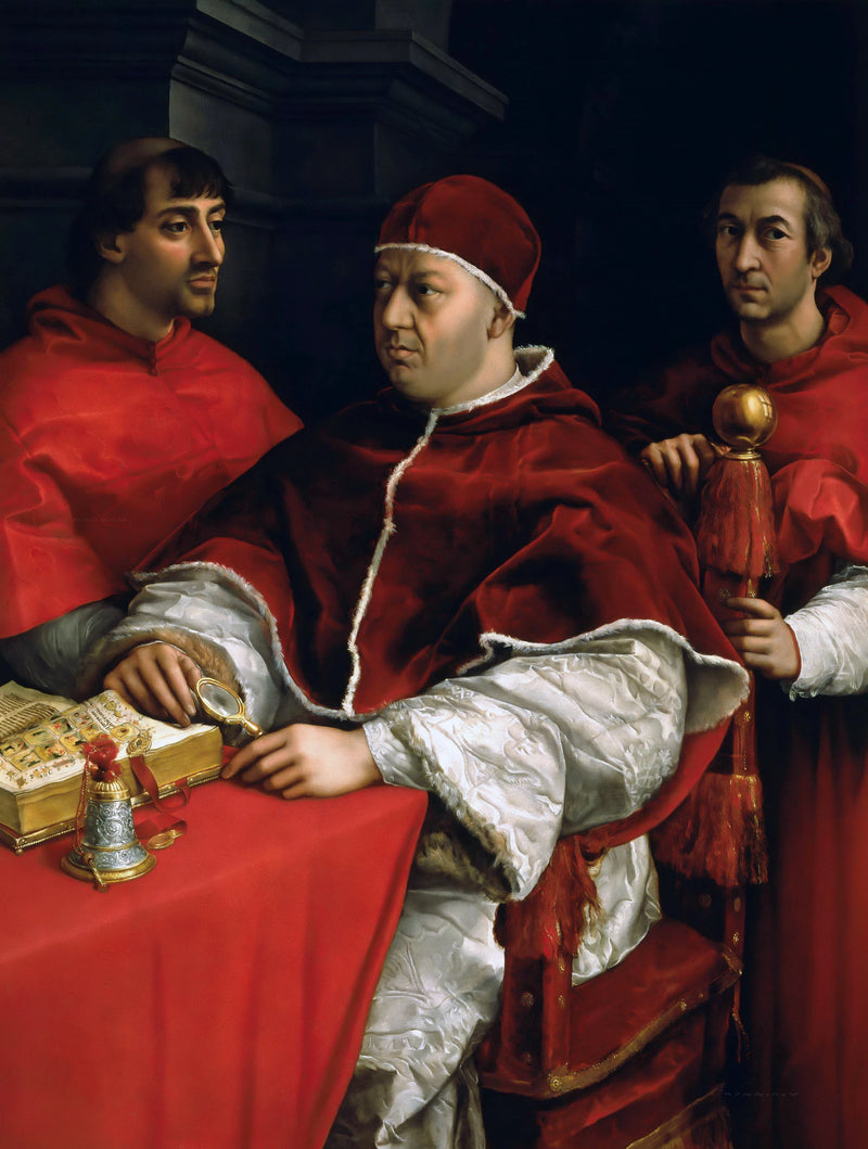 Le pape Léon X avec les cardinaux Giulio de' Medici et Luigi de' Rossi - Raphaël Sanzio