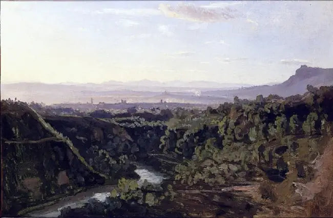 Papigno, jyrkät ja metsiset rannat - Jean-Baptiste Camille Corot