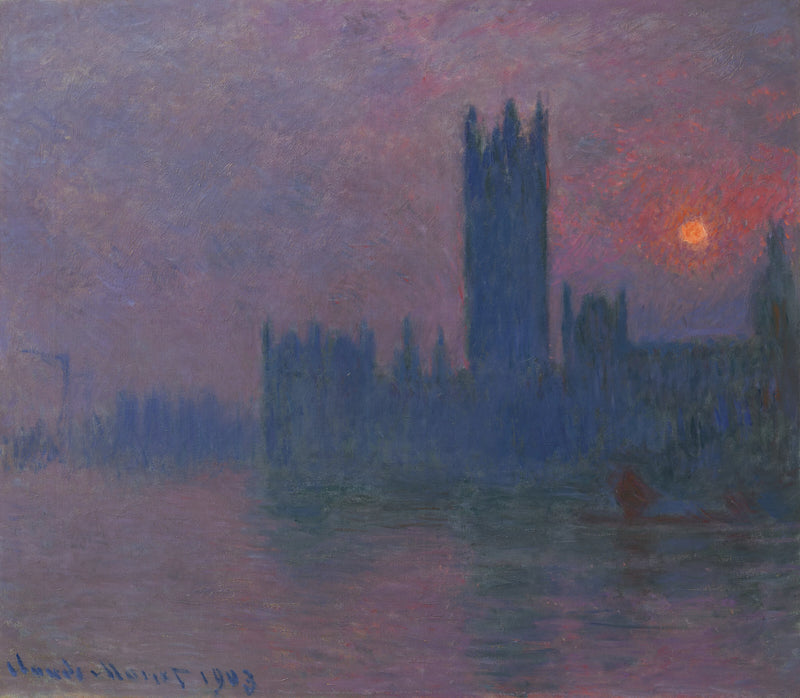Parlamentti, laskeva aurinko - Claude Monet