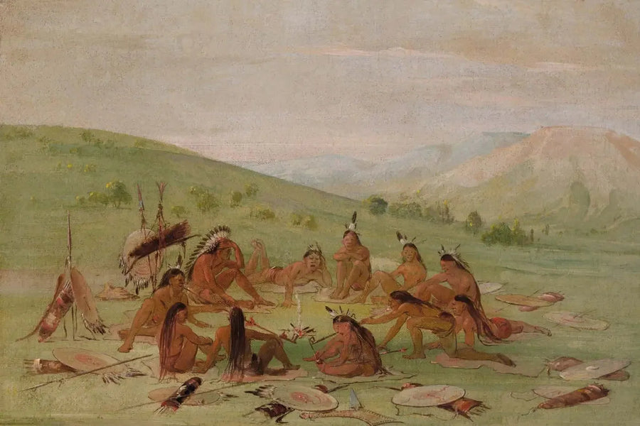 Sotaosaston lähtö kävellen neuvostoon, Mandan - George Catlin