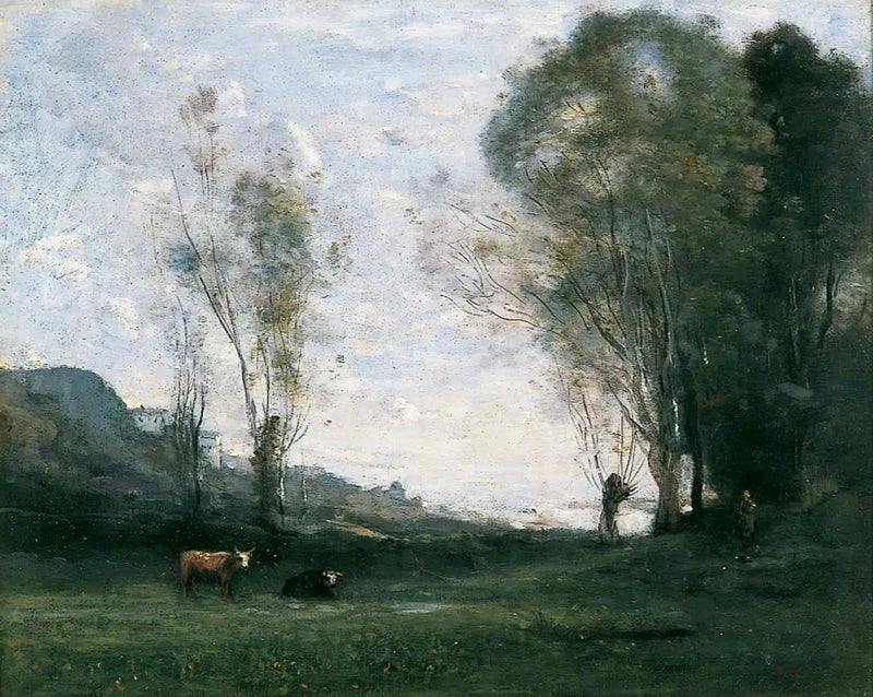 Niitty, jonka reunustavat pajut - Jean-Baptiste Camille Corot
