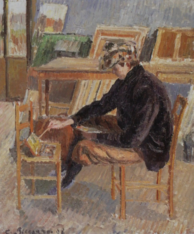Paul-Émile Pissarro maalaamassa, luonnos - Camille Pissarro