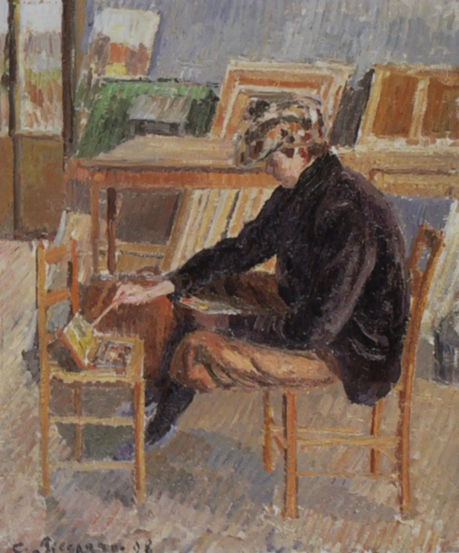 Paul-Émile Pissarro maalaamassa, luonnos - Camille Pissarro
