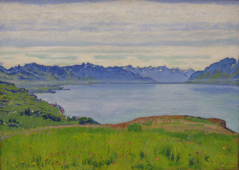 Maisemaku järven Léman rannalla, näkymä Valaisin - Ferdinand Hodler
