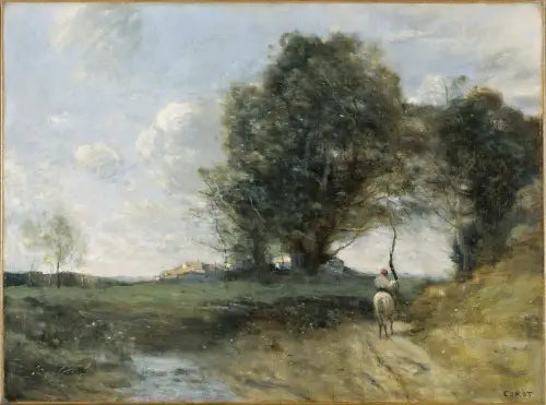 Maisemakuva ratsastajalla - Jean-Baptiste Camille Corot
