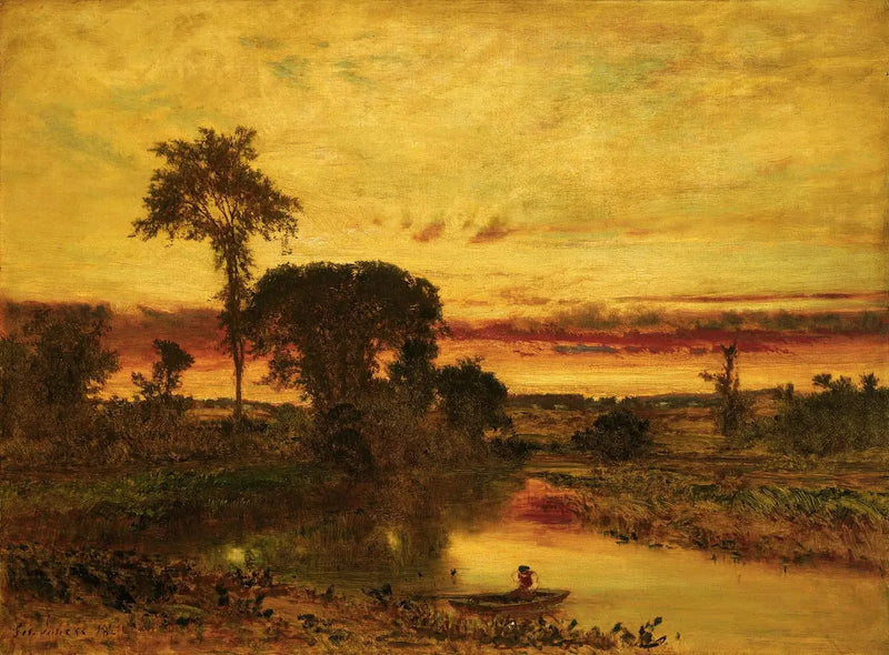 Auringonlaskun maisema, Medfield - George Inness