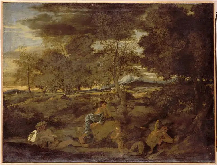 Nukkumassa oleva satyyri maisema - Nicolas Poussin