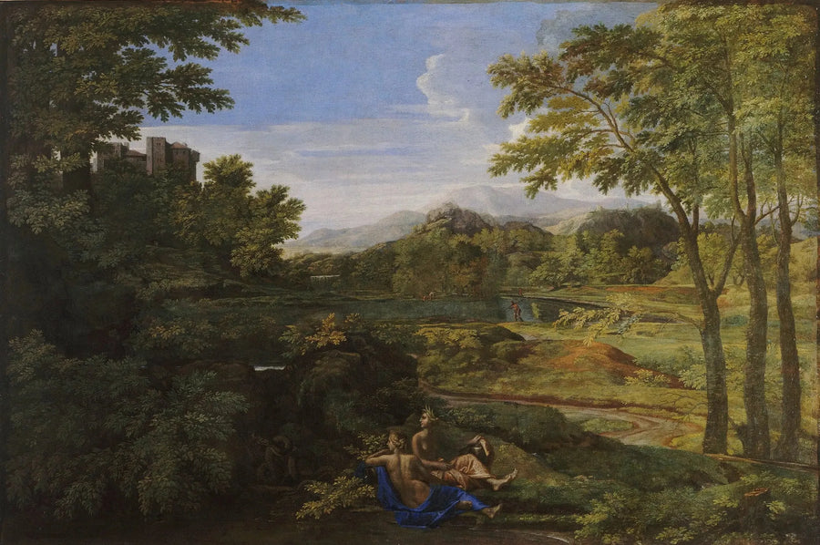 Maisemanäkymä kahdella nimfillä - Nicolas Poussin