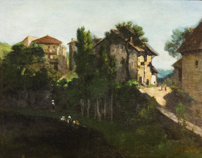 Maisemakuva pesijättärien kanssa - Gustave Courbet