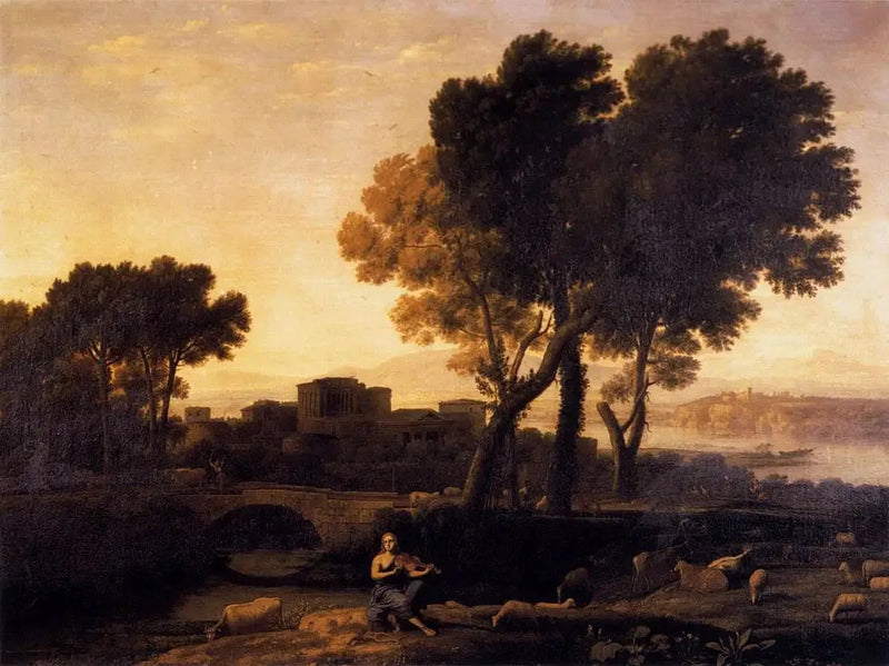 Maisema Apollonin vartioidessa laumoja, joita Admète ja Mercury varastavat häneltä - Claude Lorrain