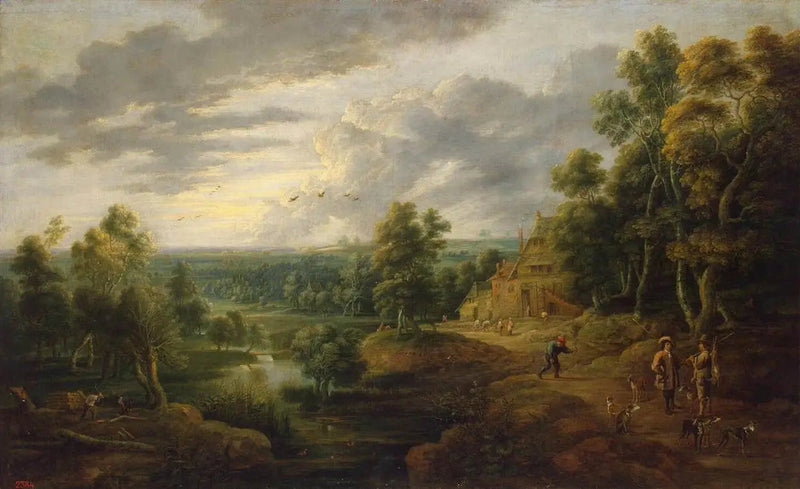 Maisema puun kanssa joen rannalla - David Teniers nuorempi