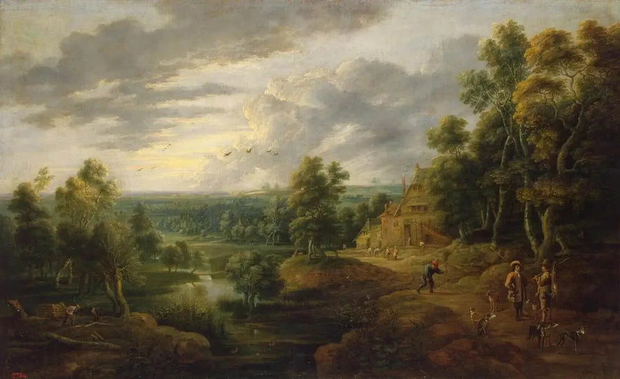 Maisema puun kanssa joen rannalla - David Teniers nuorempi