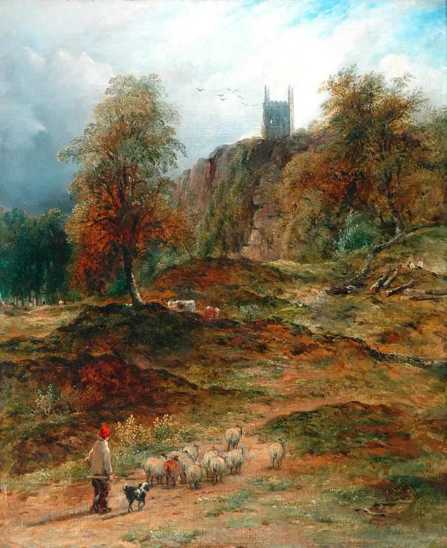 Maisema lampaidenhoitajasta, joka palauttaa lauman kotiin (Derbyshire) - John Constable