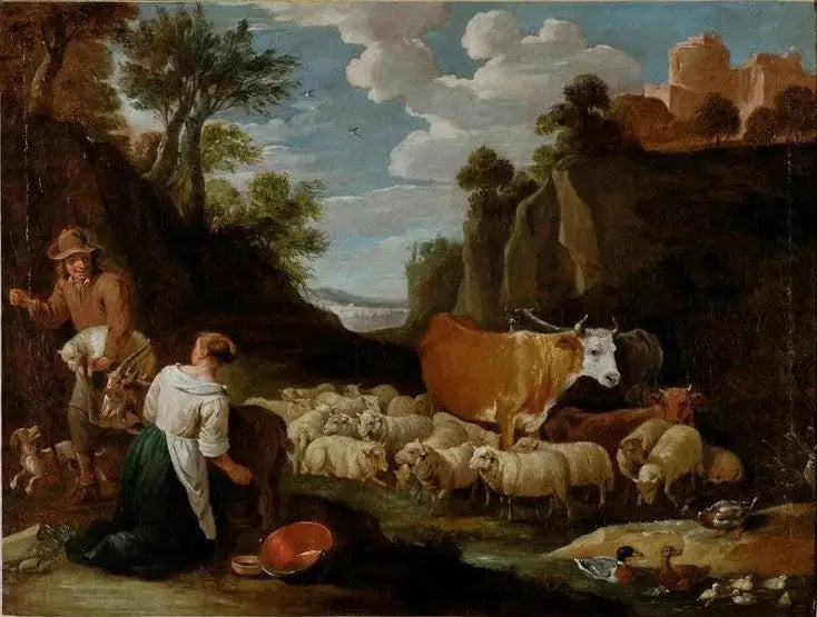 Maisema paimenilla ja karjalla - David Teniers nuorempi