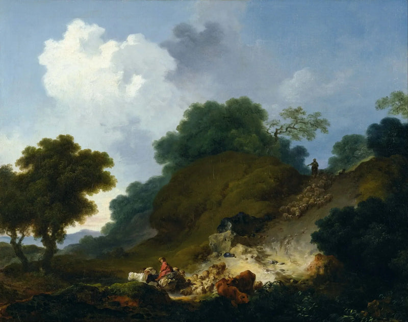 Maisema vuoristomaisemalla, paimenia ja lammaslauma - Jean-Honoré Fragonard