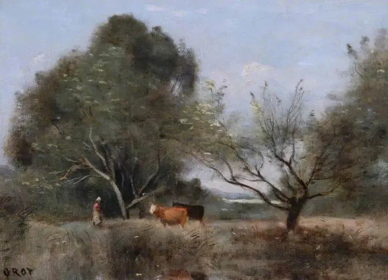Maisemakuva karjan kanssa - Jean-Baptiste Camille Corot