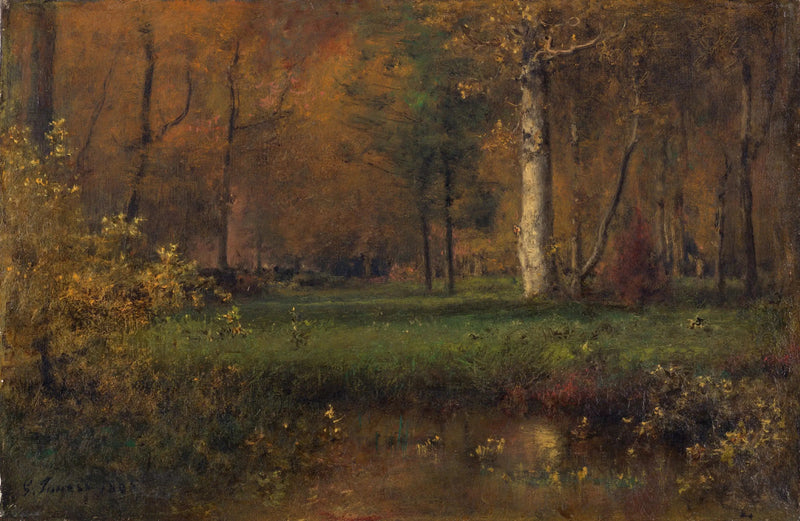 Maisemakuva keltaisen pensaikon kanssa - George Inness