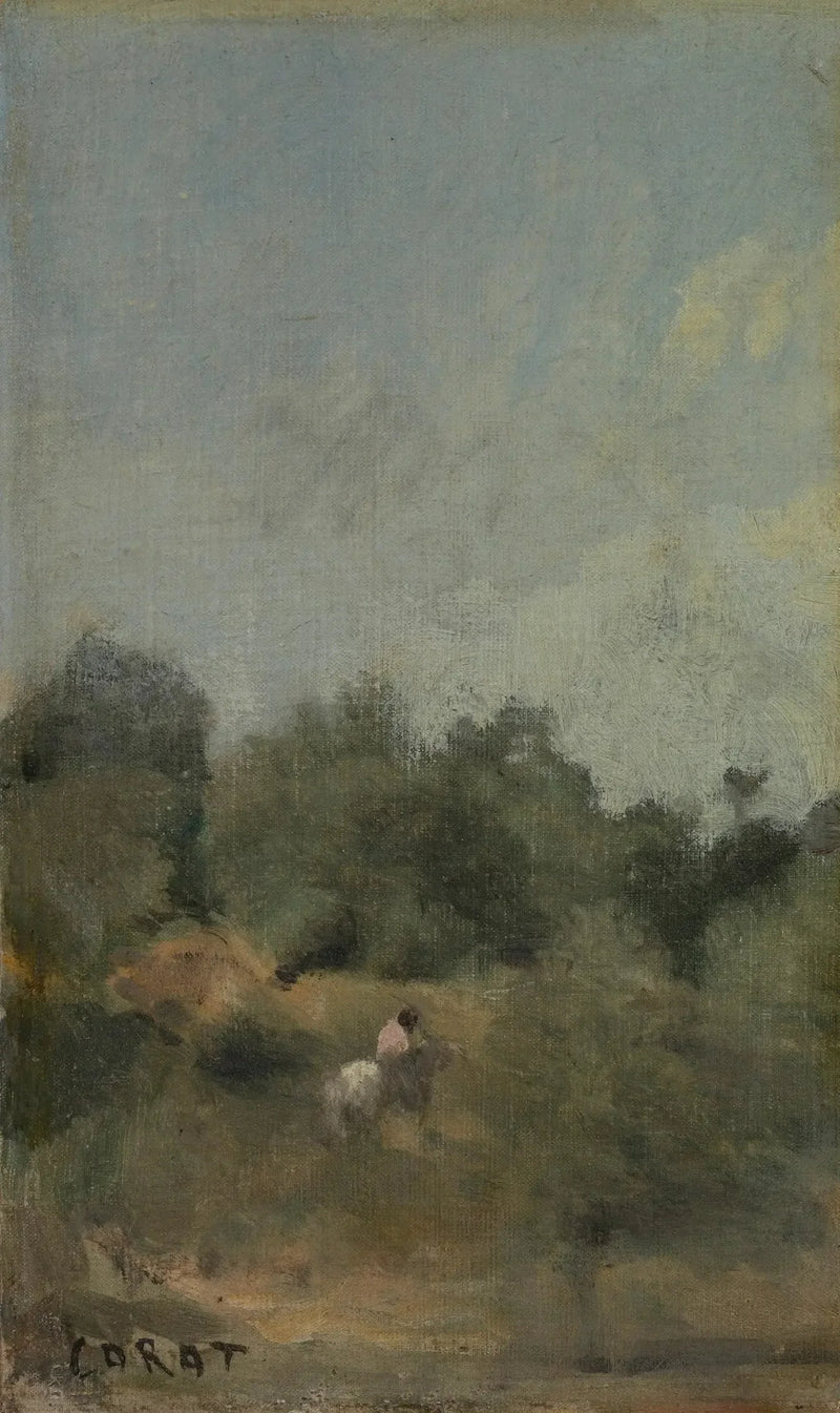 Maisemakuva ratsastajalla - Jean-Baptiste Camille Corot