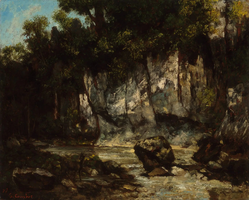 Maisemakuva ja peuralla - Gustave Courbet