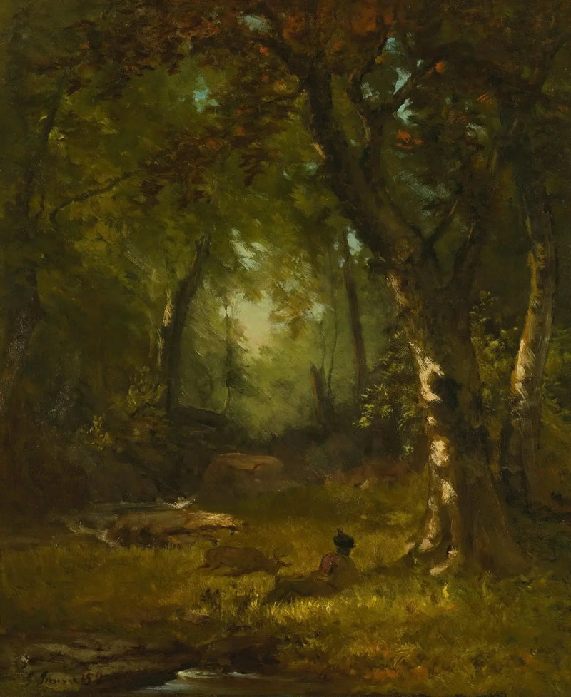 Maisemakuva metsästäjän kanssa - George Inness