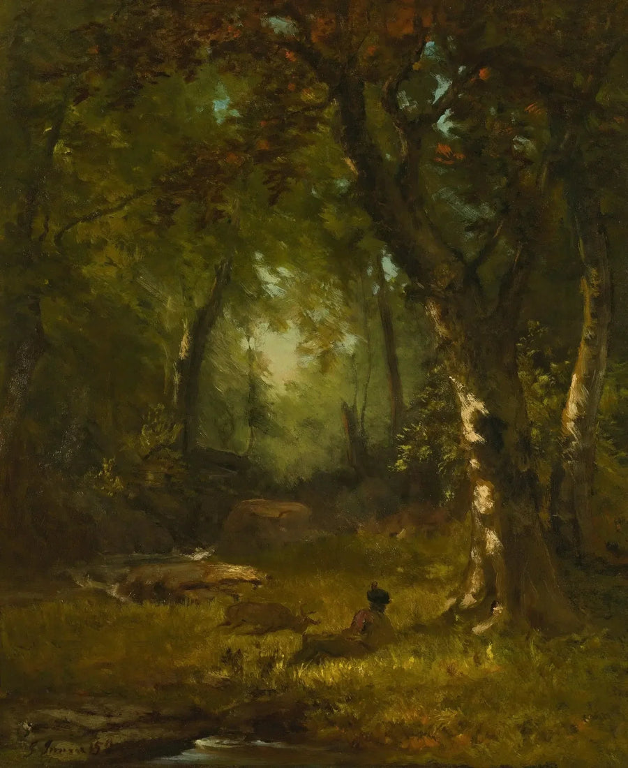 Maisemakuva metsästäjän kanssa - George Inness