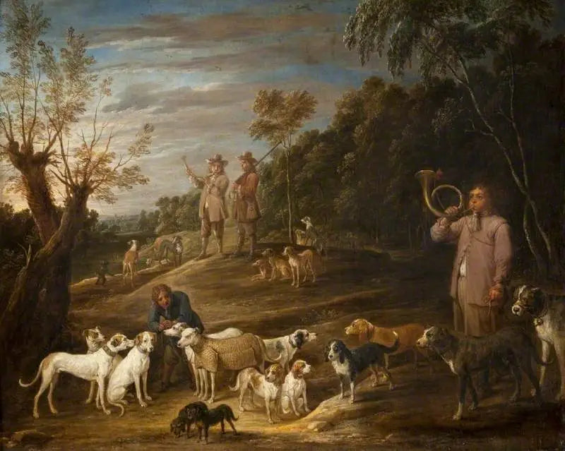 Maisema metsästäjien ja koirien kanssa - David Teniers nuorempi