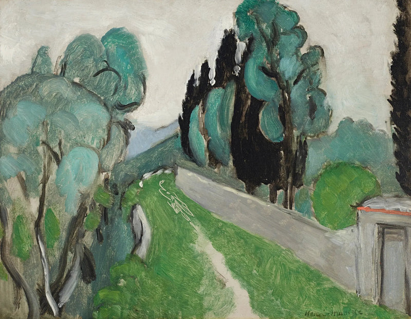 Maisema sypressien ja oliivipuiden kanssa Nizzan ympäristössä - Henri Matisse