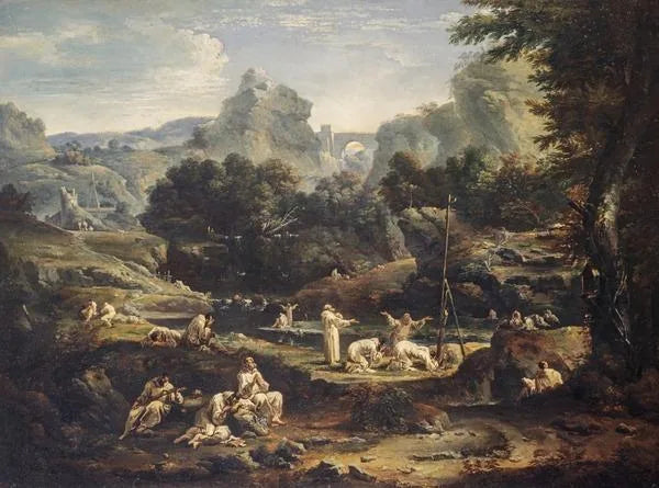 Maisemakuva munkkien kanssa - Sebastiano Ricci