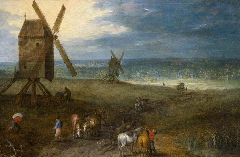 Paysage avec des moulins à vent - Jan Brueghel l'Ancien image 1 reproduction de peinture à l’huile
