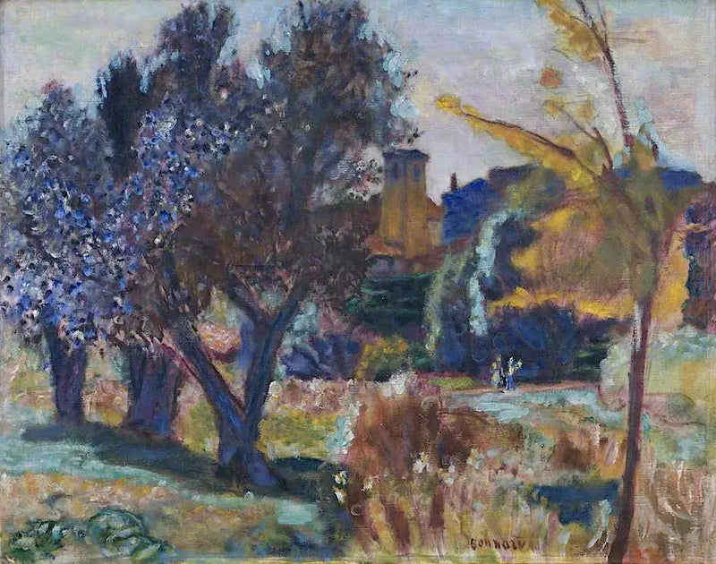 Maisema oliivipuiden ja kappelin kanssa - Pierre Bonnard